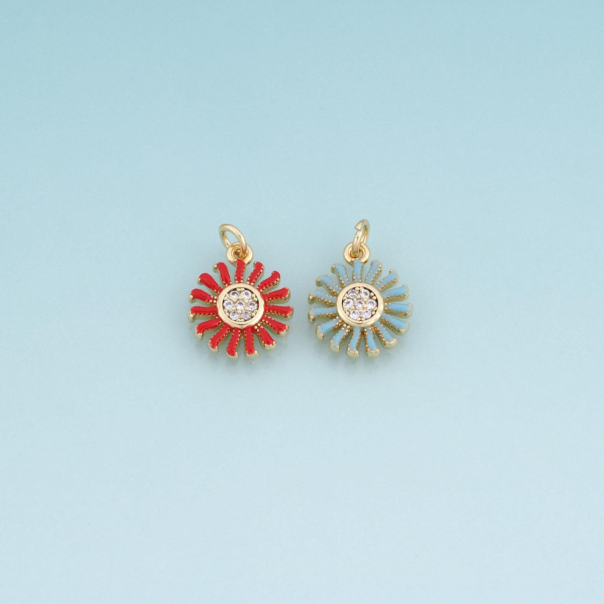 18K Gold Filled Enamel Daisy Pendant,Flower Charm Bracelet Necklace for DIY Jewelry Making Supply