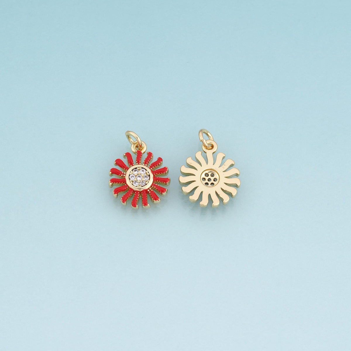18K Gold Filled Enamel Daisy Pendant,Flower Charm Bracelet Necklace for DIY Jewelry Making Supply