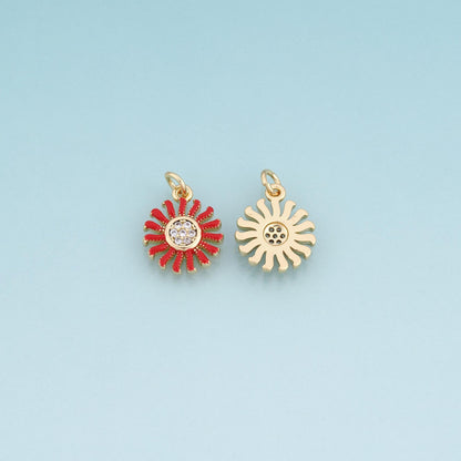 18K Gold Filled Enamel Daisy Pendant,Flower Charm Bracelet Necklace for DIY Jewelry Making Supply