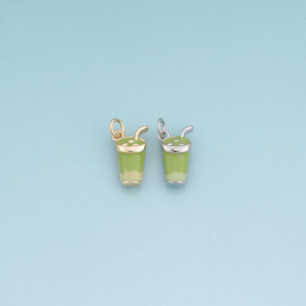 18K Gold Filled Enamel Matcha Cup Pendant,Green Drink Charm Bracelet Necklace for DIY Jewelry Making Supply