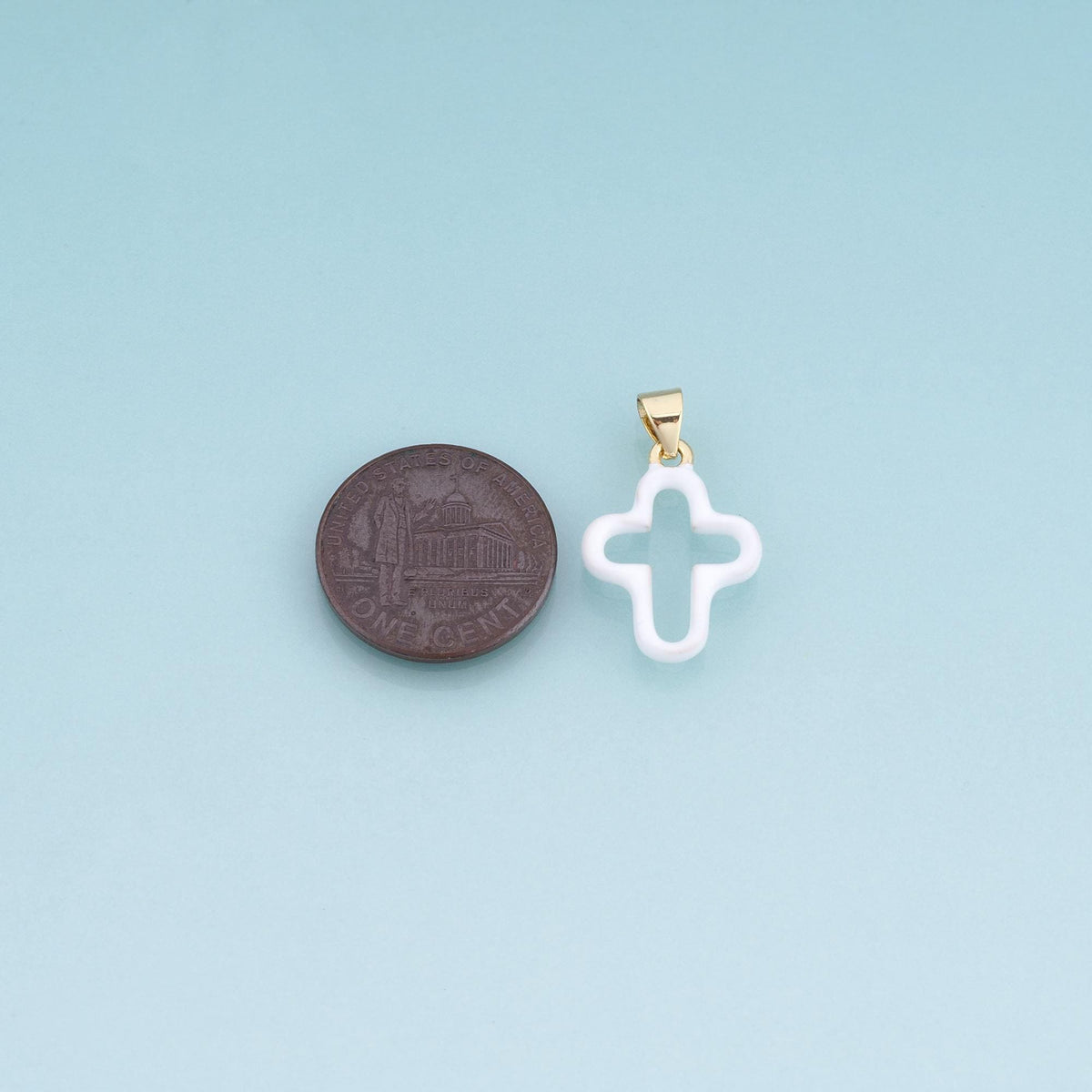 18K Gold Filled Enamel Cutout Cross Pendant,Minimalist Charm Bracelet Necklace for DIY Jewelry Making Supply