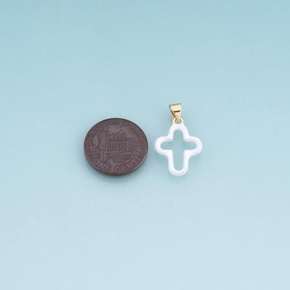 18K Gold Filled Enamel Cutout Cross Pendant,Minimalist Charm Bracelet Necklace for DIY Jewelry Making Supply