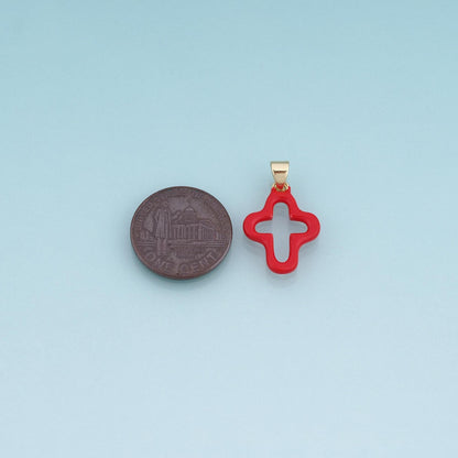 18K Gold Filled Enamel Cutout Cross Pendant,Minimalist Charm Bracelet Necklace for DIY Jewelry Making Supply