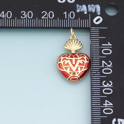 18K Gold Filled Enamel Sacred Heart Pendant,Exquisite Charm Bracelet Necklace for DIY Jewelry Making Supply