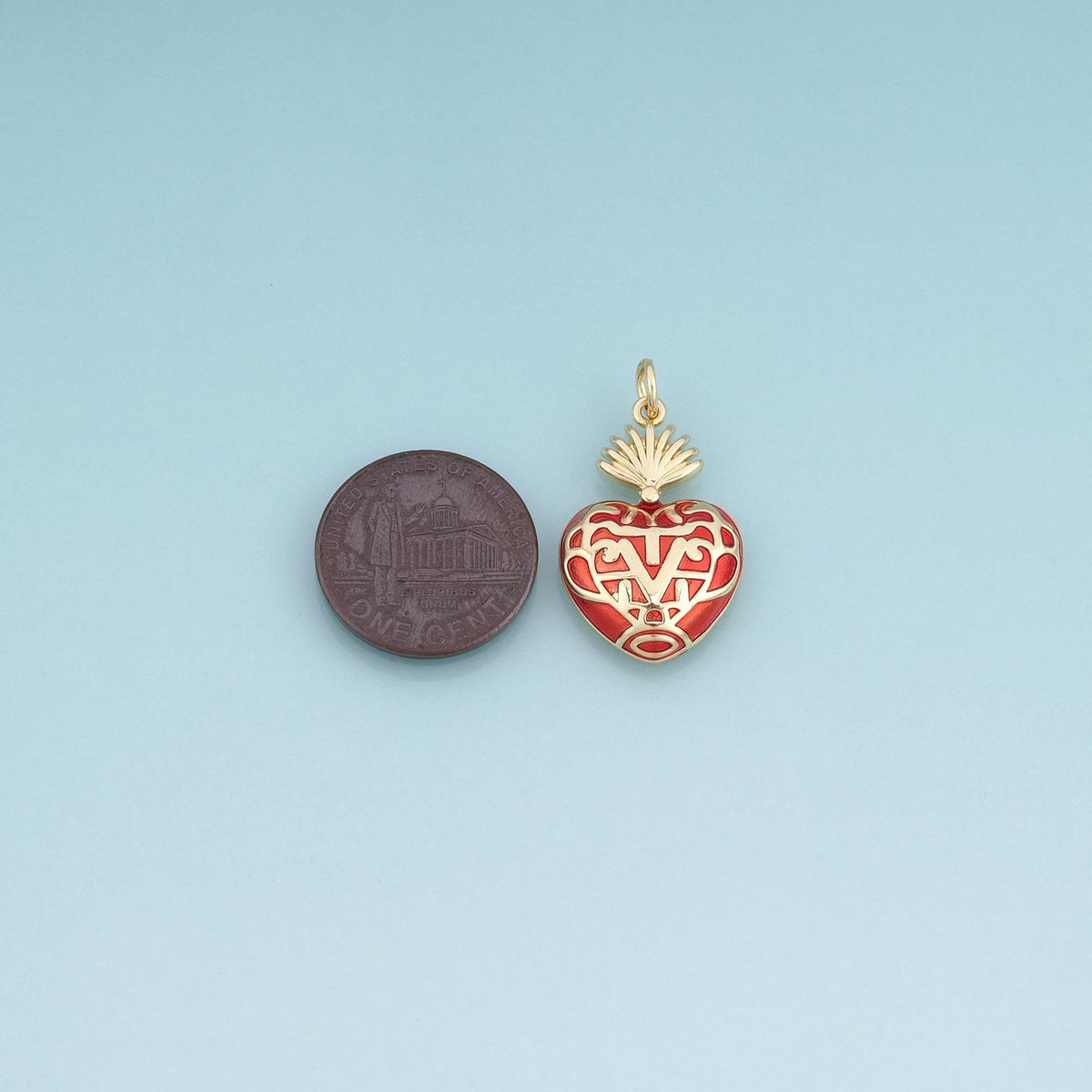 18K Gold Filled Enamel Sacred Heart Pendant,Exquisite Charm Bracelet Necklace for DIY Jewelry Making Supply