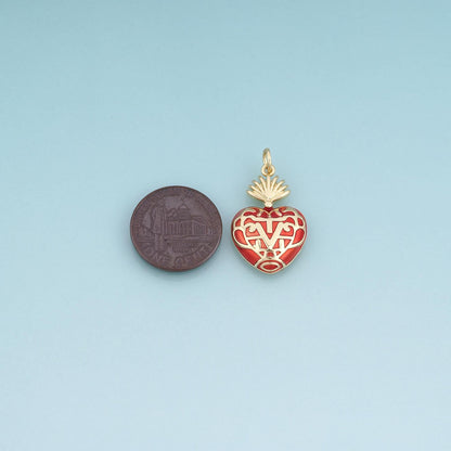18K Gold Filled Enamel Sacred Heart Pendant,Exquisite Charm Bracelet Necklace for DIY Jewelry Making Supply