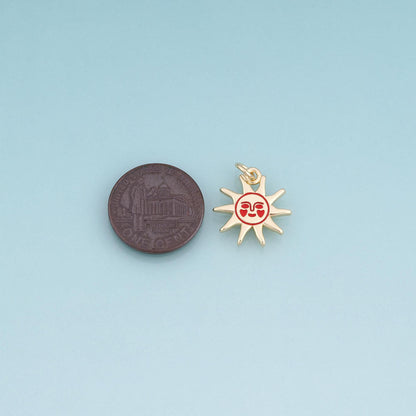 18K Gold Filled Enamel Sun Face Pendant,Exquisite Charm Bracelet Necklace for DIY Jewelry Making Supply