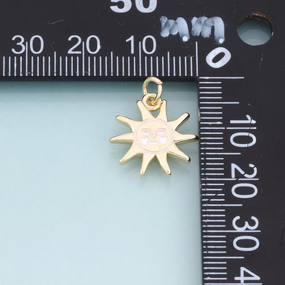 18K Gold Filled Enamel Sun Face Pendant,Exquisite Charm Bracelet Necklace for DIY Jewelry Making Supply
