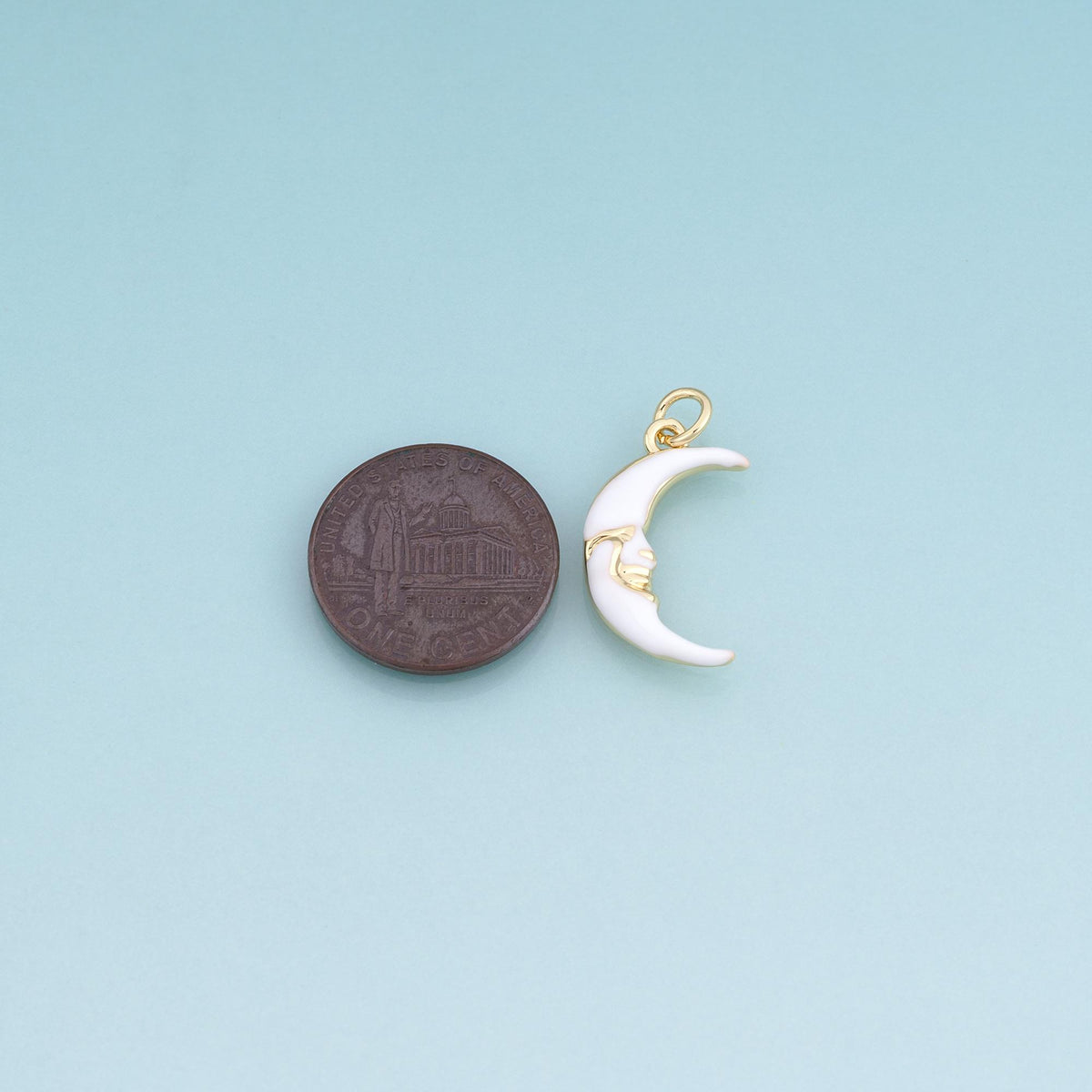 18K Gold Filled Enamel Moon Face Pendant,Crescent Charm Bracelet Necklace for DIY Jewelry Making Supply