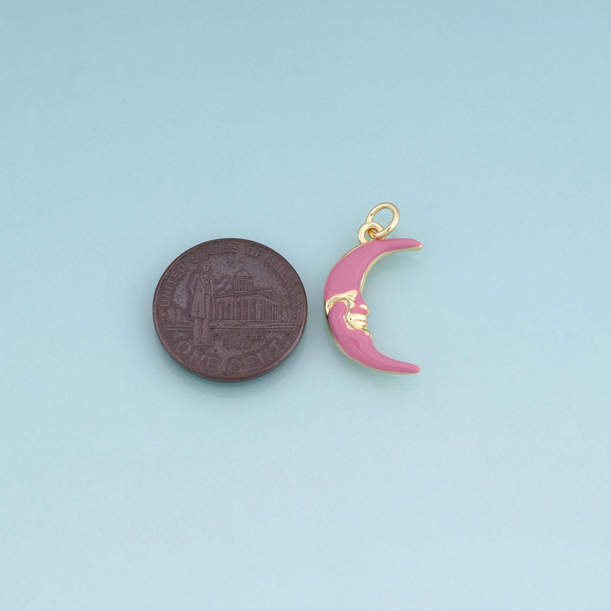 18K Gold Filled Enamel Moon Face Pendant,Crescent Charm Bracelet Necklace for DIY Jewelry Making Supply