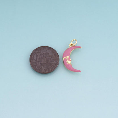 18K Gold Filled Enamel Moon Face Pendant,Crescent Charm Bracelet Necklace for DIY Jewelry Making Supply