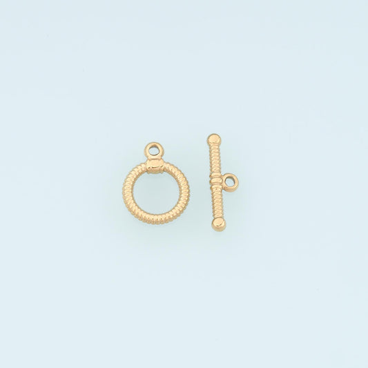 Texture Round OT Toggle Clasp,14K Gold Stainless Steel Jewelry Closure,Waterproof Connector for DIY Necklace Bracelet Making