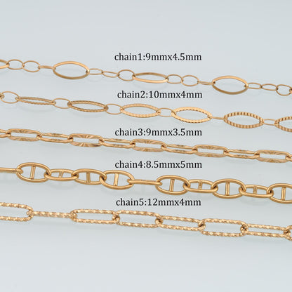 Stainless Steel Embossed Oval Chain,14K Gold Stainless Steel Chain,Waterproof Chain for DIY Necklace Bracelet Making