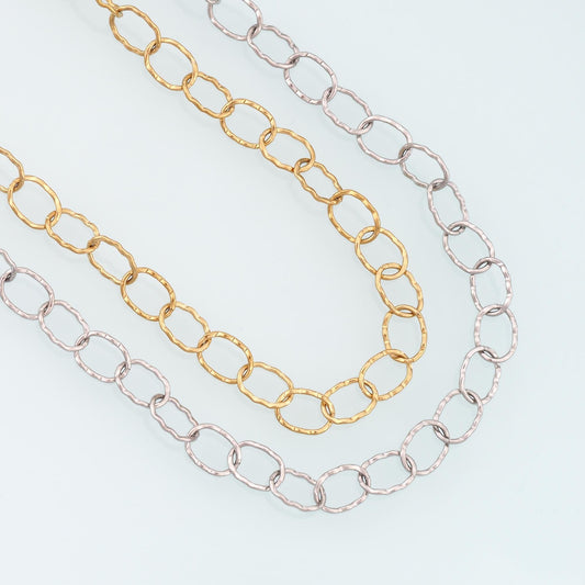 Stainless Steel Lrregular Hammered Oval Chain,14K Gold Stainless Steel Chain,Waterproof Chain for DIY Necklace Bracelet Makin