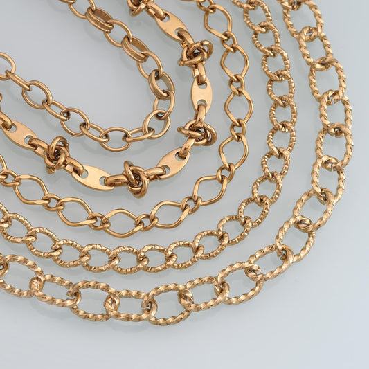 Stainless Steel Twist Oval Chain,14K Gold Stainless Steel Chain,Waterproof Chain for DIY Necklace Bracelet Making