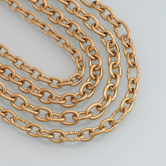 Stainless Steel Oval Texture Chain,14K Gold Stainless Steel Chain,Waterproof Chain for DIY Necklace Bracelet Making