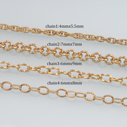 Stainless Steel Oval Texture Chain,14K Gold Stainless Steel Chain,Waterproof Chain for DIY Necklace Bracelet Making
