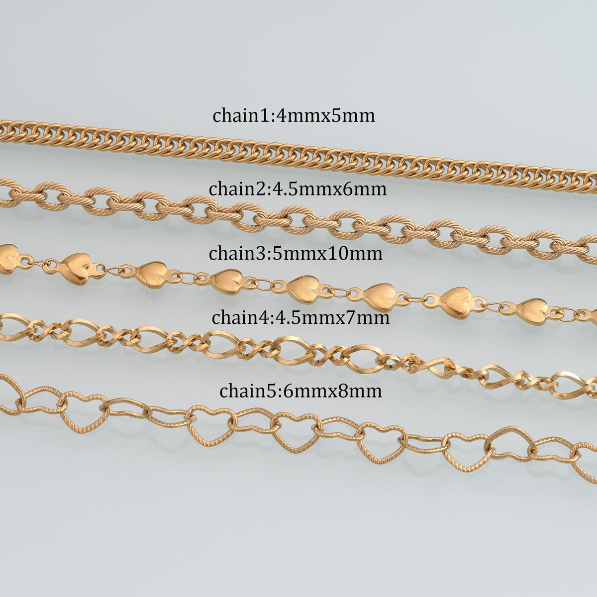 Stainless Steel Embossed Heart Chain,14K Gold Stainless Steel Chain,Waterproof Chain for DIY Necklace Bracelet Making
