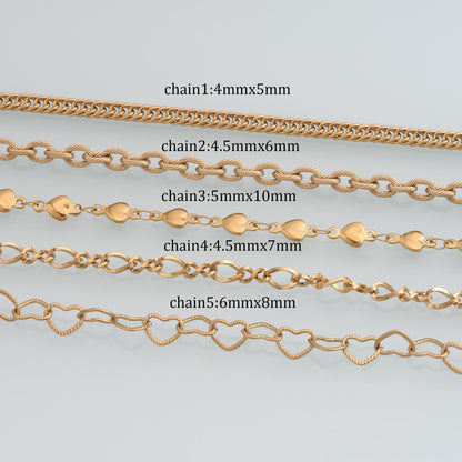 Stainless Steel Embossed Heart Chain,14K Gold Stainless Steel Chain,Waterproof Chain for DIY Necklace Bracelet Making