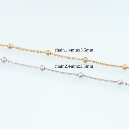 Stainless Steel Bead Chain,14K Gold Stainless Steel Chain,Waterproof Chain for DIY Necklace Bracelet Making