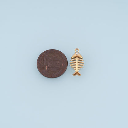 CZ Fish Bone Pendant,14K Gold Filled Fish Skeleton Charm DIY Charm for Necklace Bracelet Making