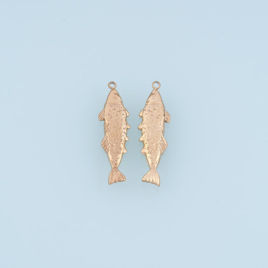 Salmon Pendant,14K Gold Ocean Animal Charm DIY Charm for Necklace Bracelet Making