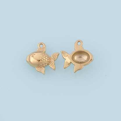 Bubble Goldfish Pendant,14K Gold Cute Pets Charm DIY Charm for Necklace Bracelet Making