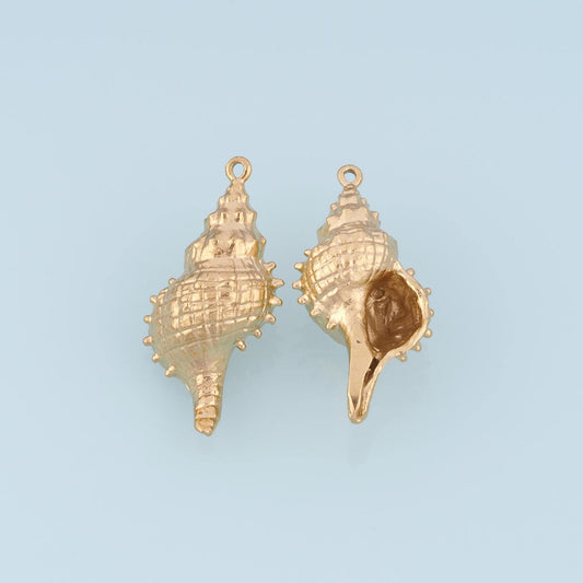 Spike Conch Shell Pendant,14K Gold Beach Charm DIY Charm for Necklace Bracelet Making