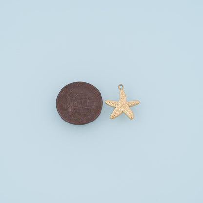Fish Bone Texture Starfish Pendant,14K Gold Seaside Trip Charm DIY Charm for Necklace Bracelet Making