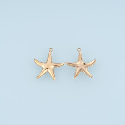 Smooth Surface Starfish Pendant,14K Gold Summer Beach Charm DIY Charm for Necklace Bracelet Making