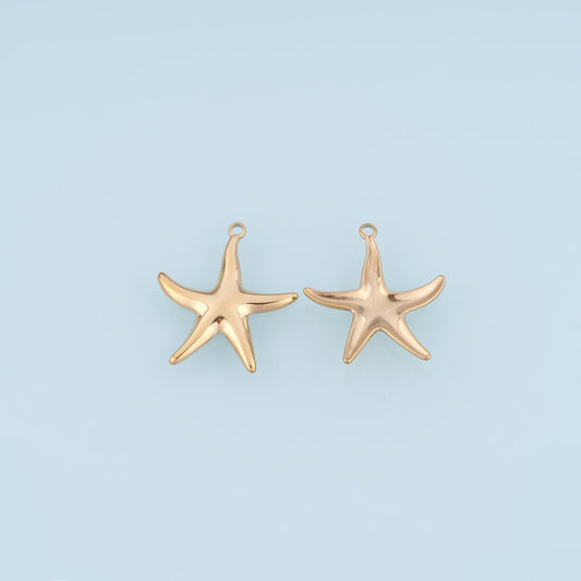 Smooth Surface Starfish Pendant,14K Gold Summer Beach Charm DIY Charm for Necklace Bracelet Making