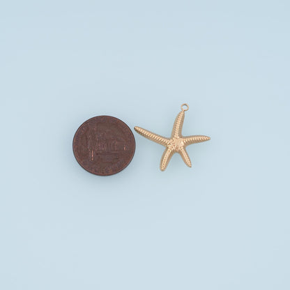 Vein Texture Long Arm Starfish Pendant,14K Gold Minimalist Charm DIY Charm for Necklace Bracelet Making