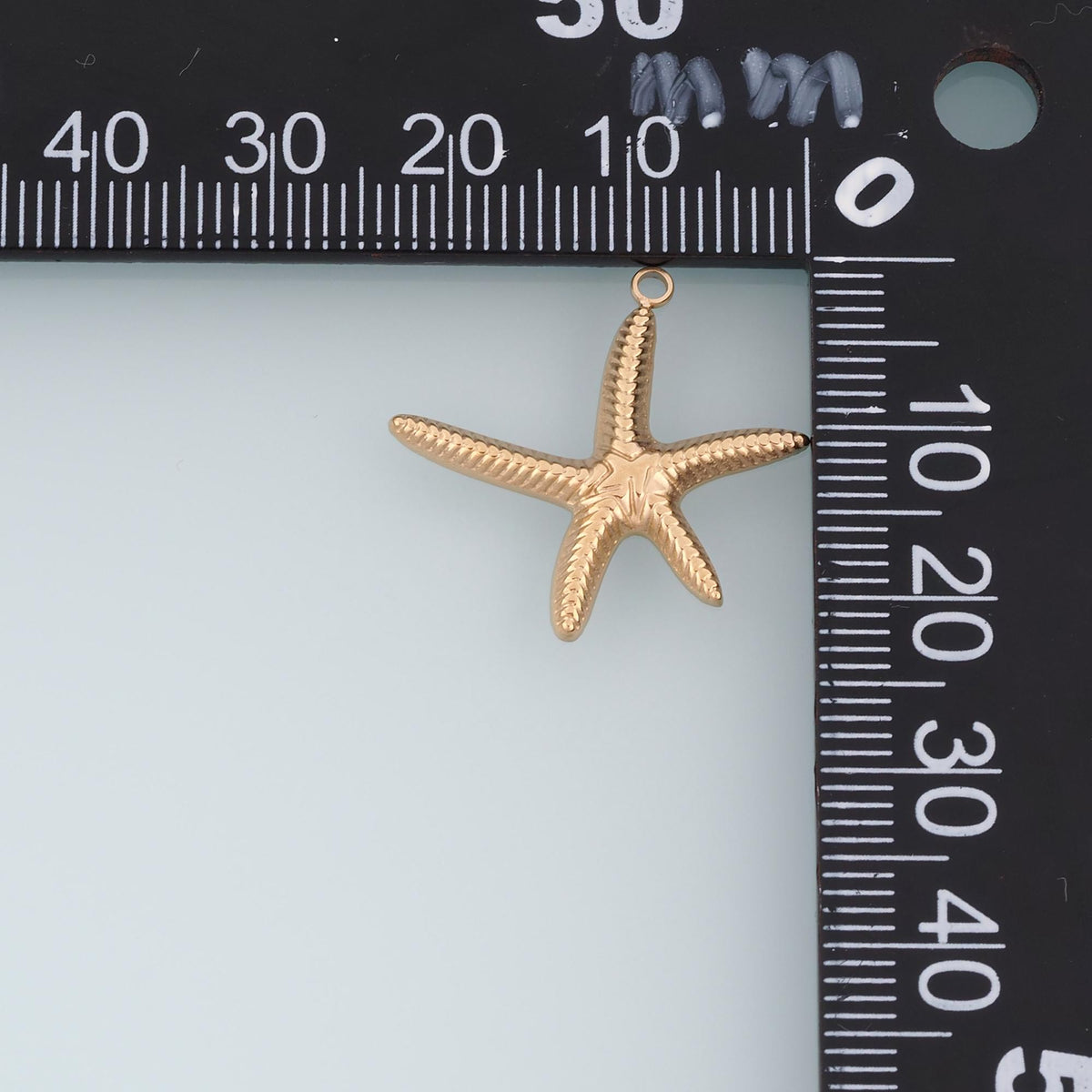 Vein Texture Long Arm Starfish Pendant,14K Gold Minimalist Charm DIY Charm for Necklace Bracelet Making