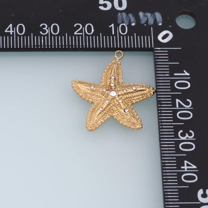 CZ Deep Sea Texture Starfish Pendant,14K Gold Minimalist Charm DIY Charm for Necklace Bracelet Making