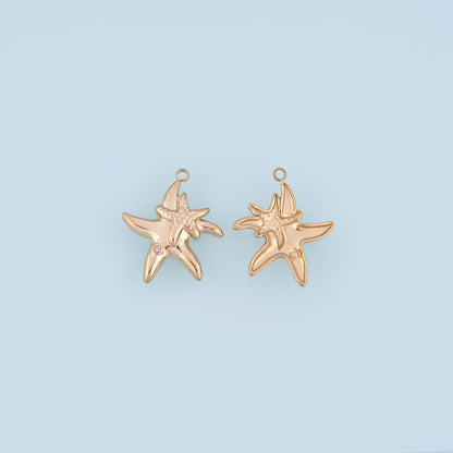 CZ Double Starfish Pendant,14K Gold Minimalist Charm DIY Charm for Necklace Bracelet Making