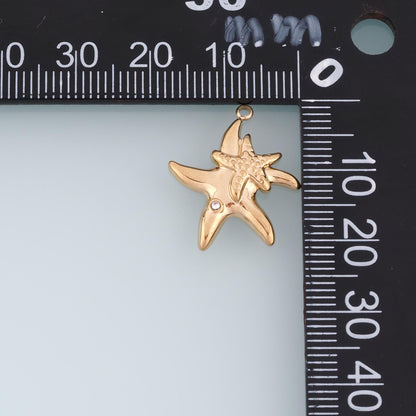 CZ Double Starfish Pendant,14K Gold Minimalist Charm DIY Charm for Necklace Bracelet Making
