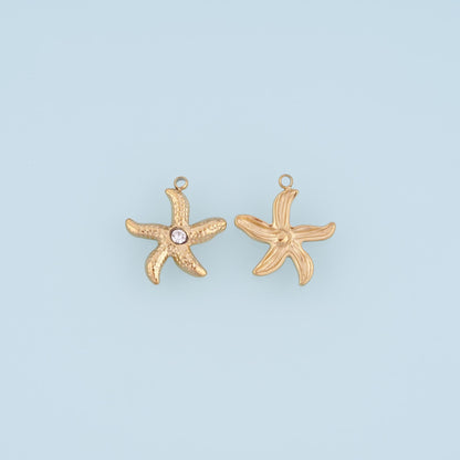 CZ Hammered Texture Starfish Pendant,14K Gold Minimalist Charm DIY Charm for Necklace Bracelet Making