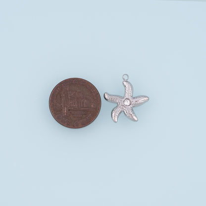 CZ Hammered Texture Starfish Pendant,14K Gold Minimalist Charm DIY Charm for Necklace Bracelet Making