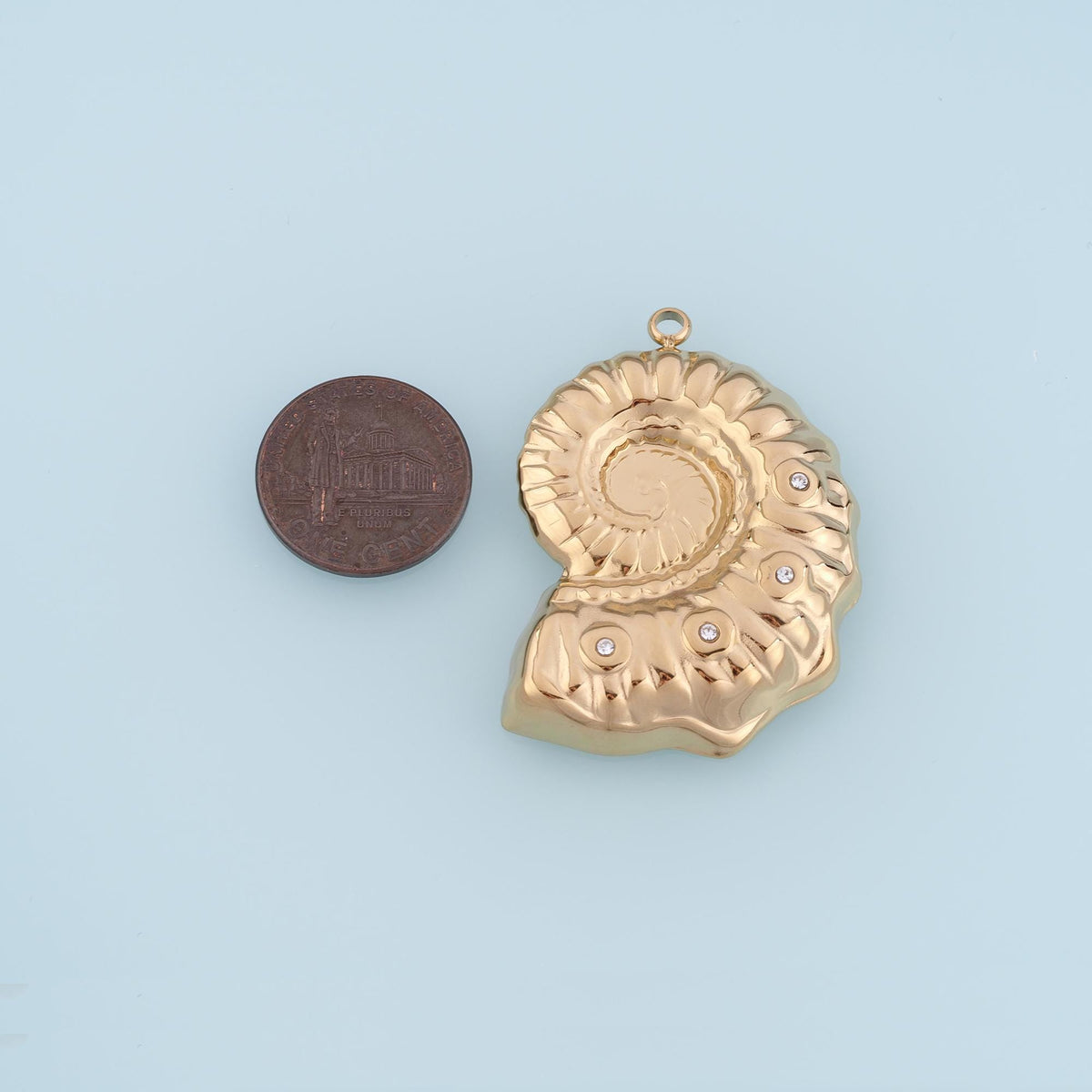 CZ Ammonite Shell Pendant,14K Gold Retro Fossil Style Charm DIY Charm for Necklace Bracelet Making