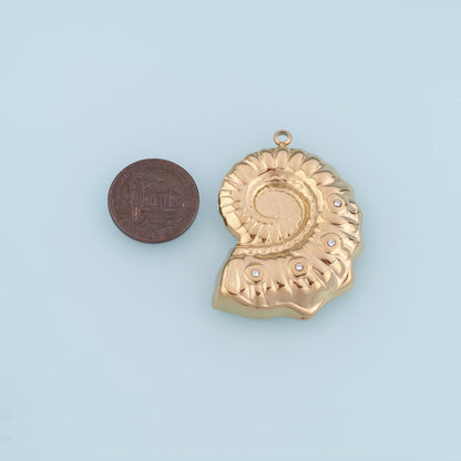 CZ Ammonite Shell Pendant,14K Gold Retro Fossil Style Charm DIY Charm for Necklace Bracelet Making