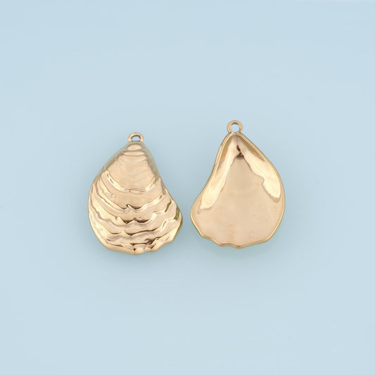 Wave Pattern Oyster Shell Pendant,14K Gold Soft French Style Charm DIY Charm for Necklace Bracelet Making
