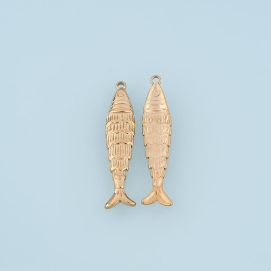 Sardine Fish Pendant,14K Gold Ocean Sea Charm DIY Charm for Necklace Bracelet Making
