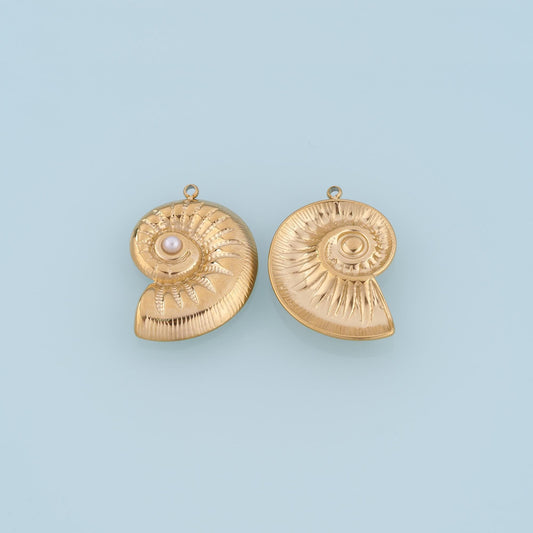 Pearl Ammonite Shell Pendant,14K Gold Ocean Beach Charm DIY Charm for Necklace Bracelet Making
