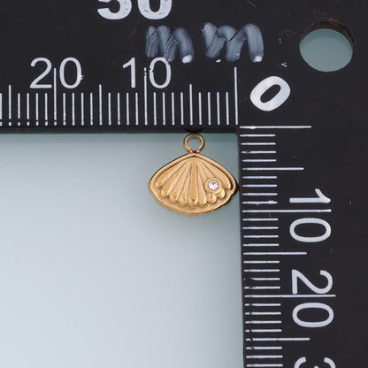 CZ Scallop Shell Pendant,14K Gold Beach Theme Charm DIY Charm for Necklace Bracelet Making