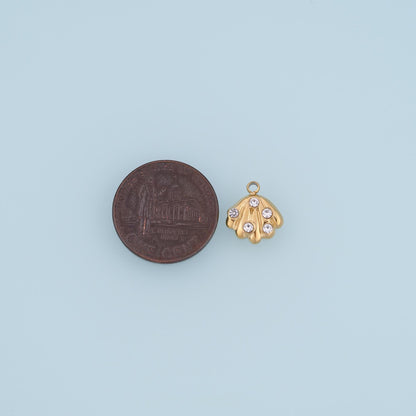 CZ Scallop Shell Pendant,14K Gold Beach Theme Charm DIY Charm for Necklace Bracelet Making