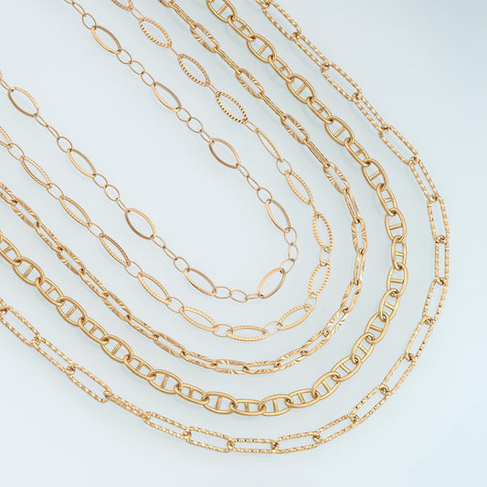 Stainless Steel Embossed Oval Chain,14K Gold Stainless Steel Chain,Waterproof Chain for DIY Necklace Bracelet Making