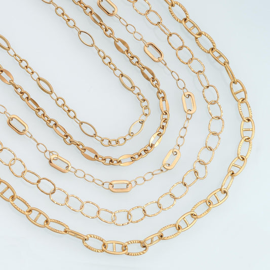 Stainless Steel Embossed Oval Chain,14K Gold Stainless Steel Chain,Waterproof Chain for DIY Necklace Bracelet Making
