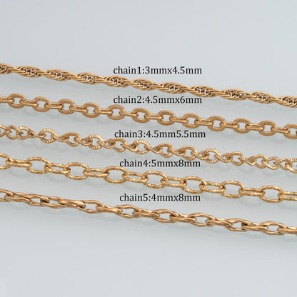 Stainless Steel Embossed Oval Chain,14K Gold Stainless Steel Chain,Waterproof Chain for DIY Necklace Bracelet Making