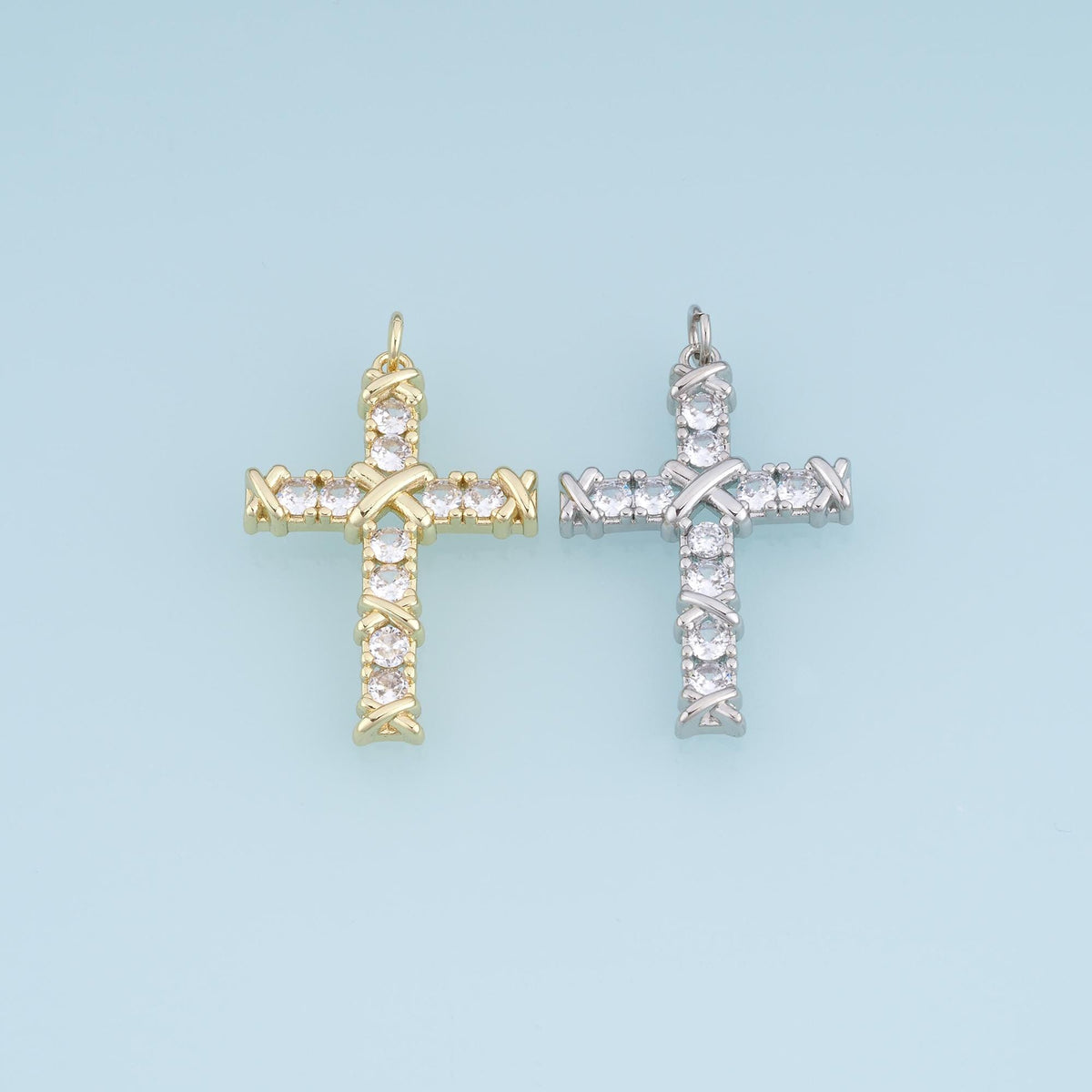 Gold CZ Cross Pendant,18K Gold Filled Religion Charm Bracelet Necklace for DIY Jewelry Making Supply