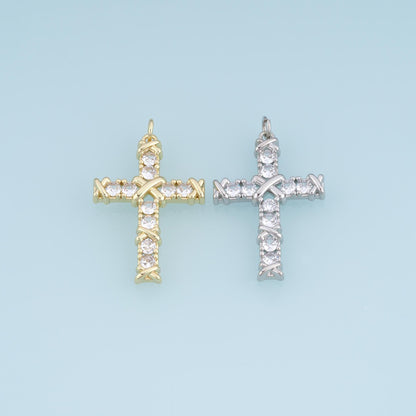Gold CZ Cross Pendant,18K Gold Filled Religion Charm Bracelet Necklace for DIY Jewelry Making Supply